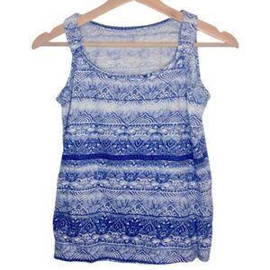 Vintage Loft Blue & white tank top size XS petite beach bohemian coastal grandma